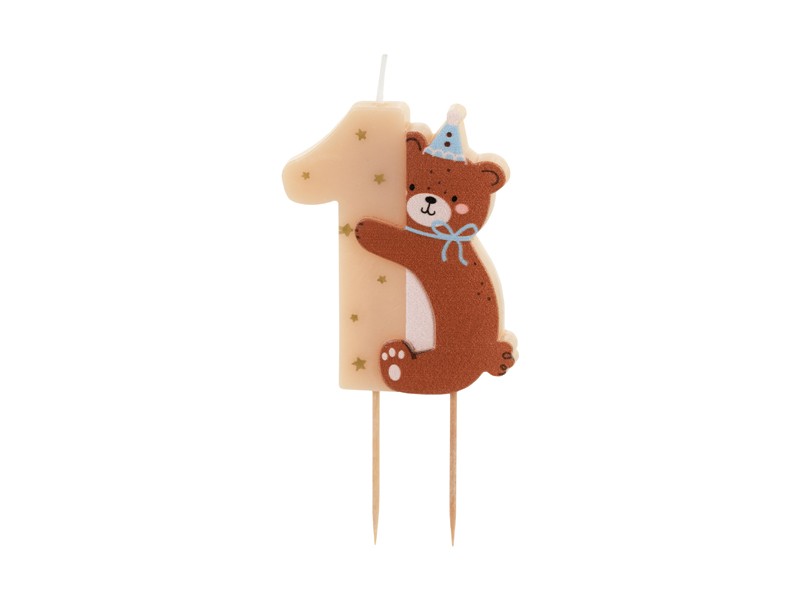 Tårtljus siffra 1 med nalle 7 cm till 1-årskalas