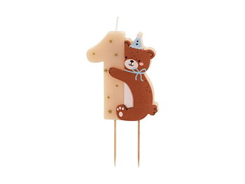 Tårtljus siffra 1 med nalle 7 cm till 1-årskalas