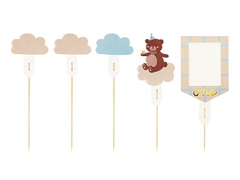 Tårtdekorationer med nalle och moln 12–14 cm 5-pack