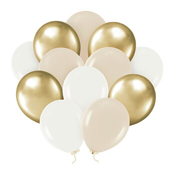 Ballongmix beige vit och guld 30 cm 12-pack