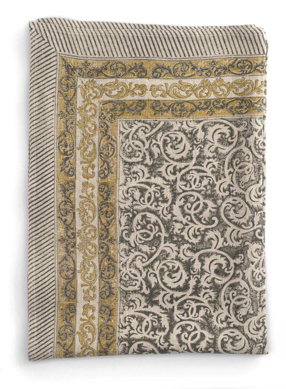 Linneduk - ORNAMENTAL Slate Grey & Ochre - Chamois 