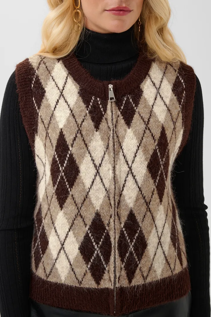 Cream Mirea Knit Vest Fudge Argyle - 2