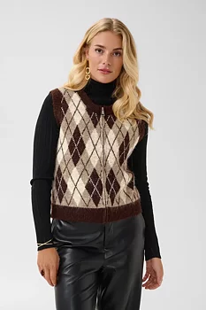 Cream Mirea Knit Vest Fudge Argyle