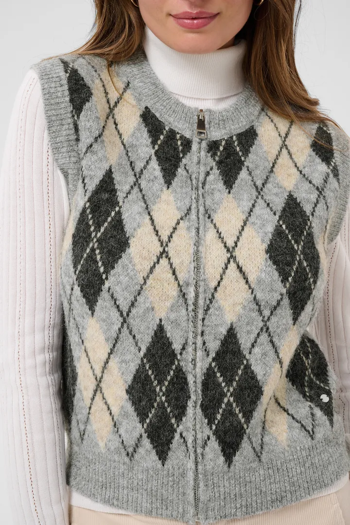 Cream Mirea Knit Vest Grey Melange Argyle - 3
