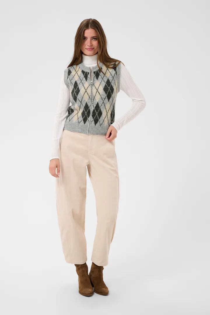Cream Mirea Knit Vest Grey Melange Argyle - 4