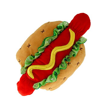 Hund med hotdog med maskeradkostym