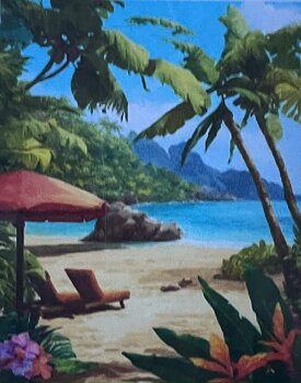 Sandstrand med Palmer  Diamond Picture, Diamond Painting