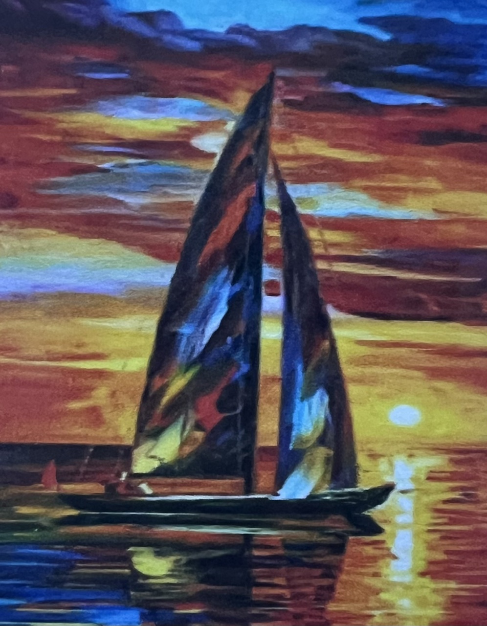 Segelbåt under Röd Himmel, Diamond Picture, Diamond Painting