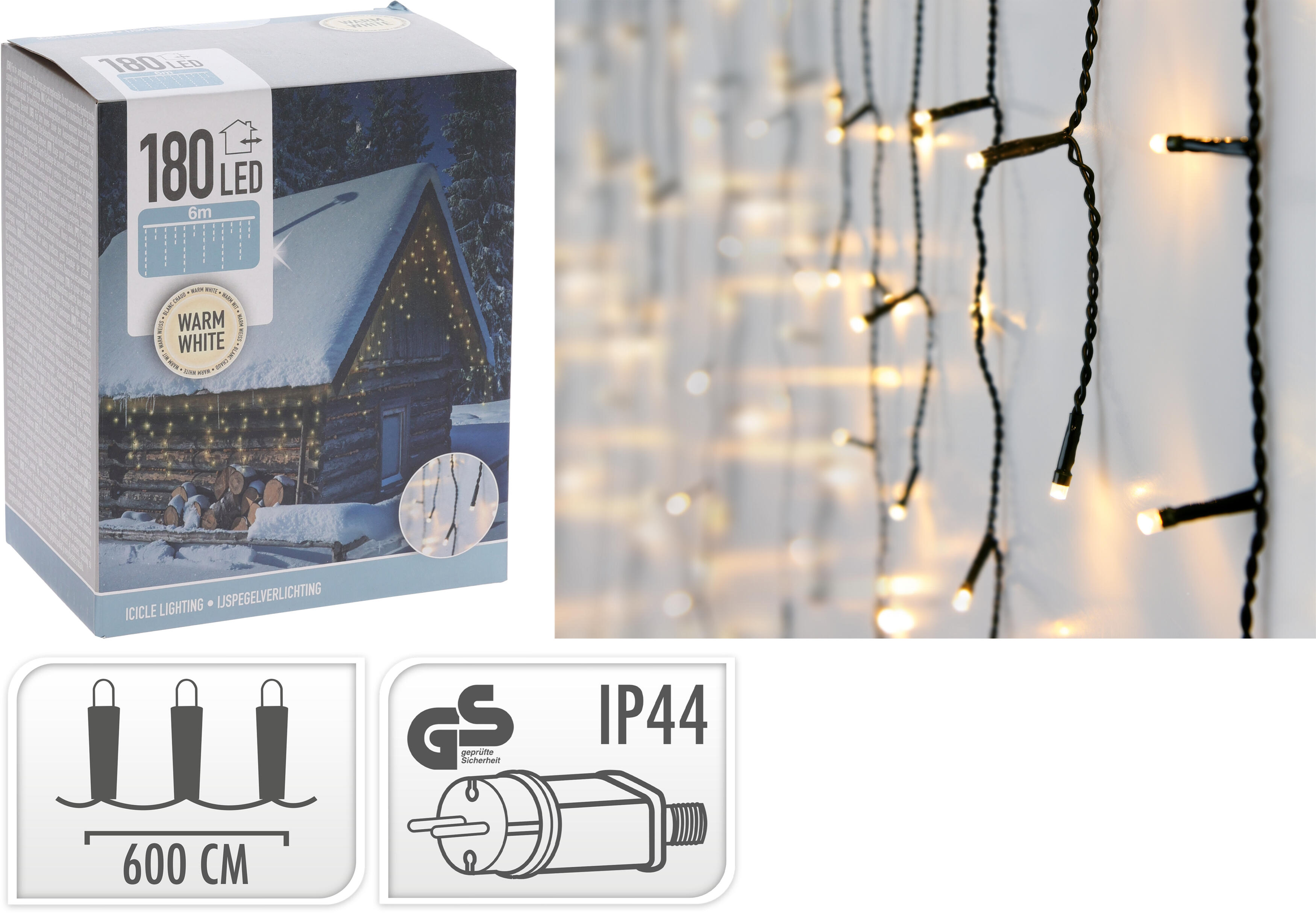 Istappsslinga 180 LED inom- utomhus - varmvit - 2