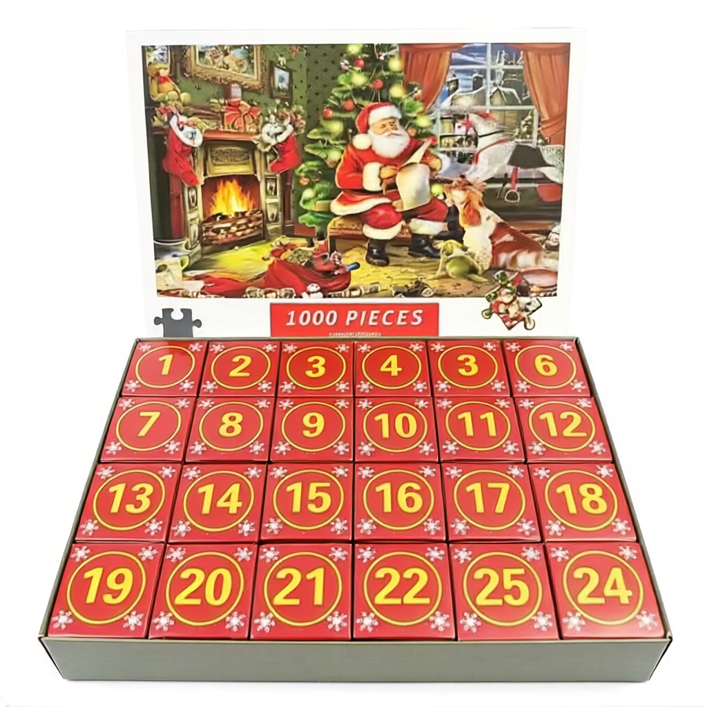 Super Juligt motiv Adventskalender 2026, Santa 1000 pusselbitar, julkalender pussel - 3