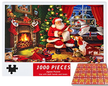 Super Juligt motiv Adventskalender 2026, Santa 1000 pusselbitar, julkalender pussel