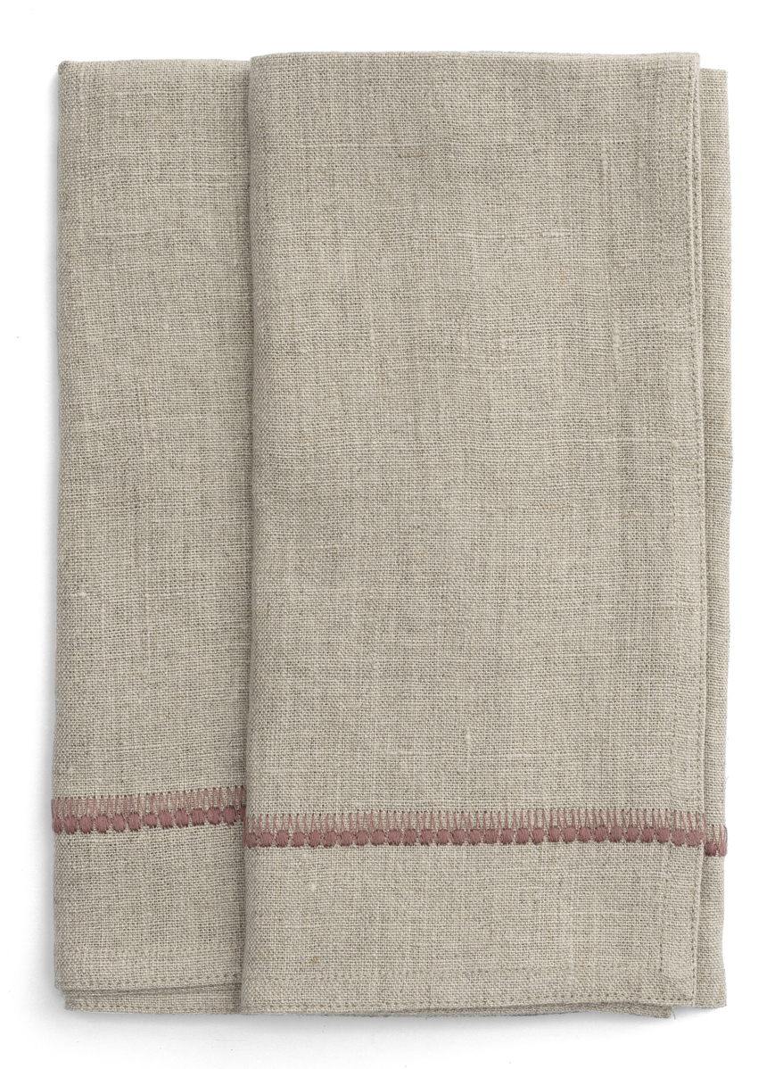 Linneservetter - EMBROIDERY Old Rose - Chamois - 2-pack