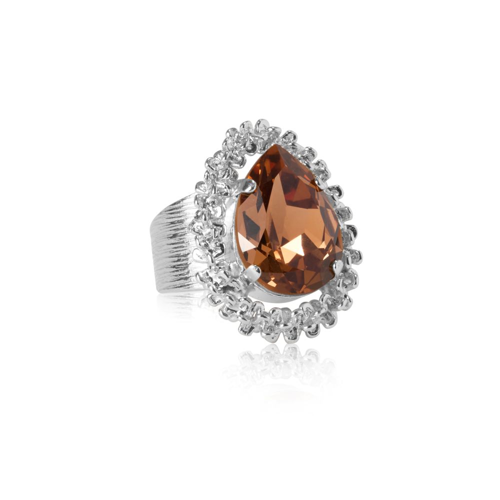 Caroline Svedbom Classic Gemma ring rhodium Light Smoked Topaz 