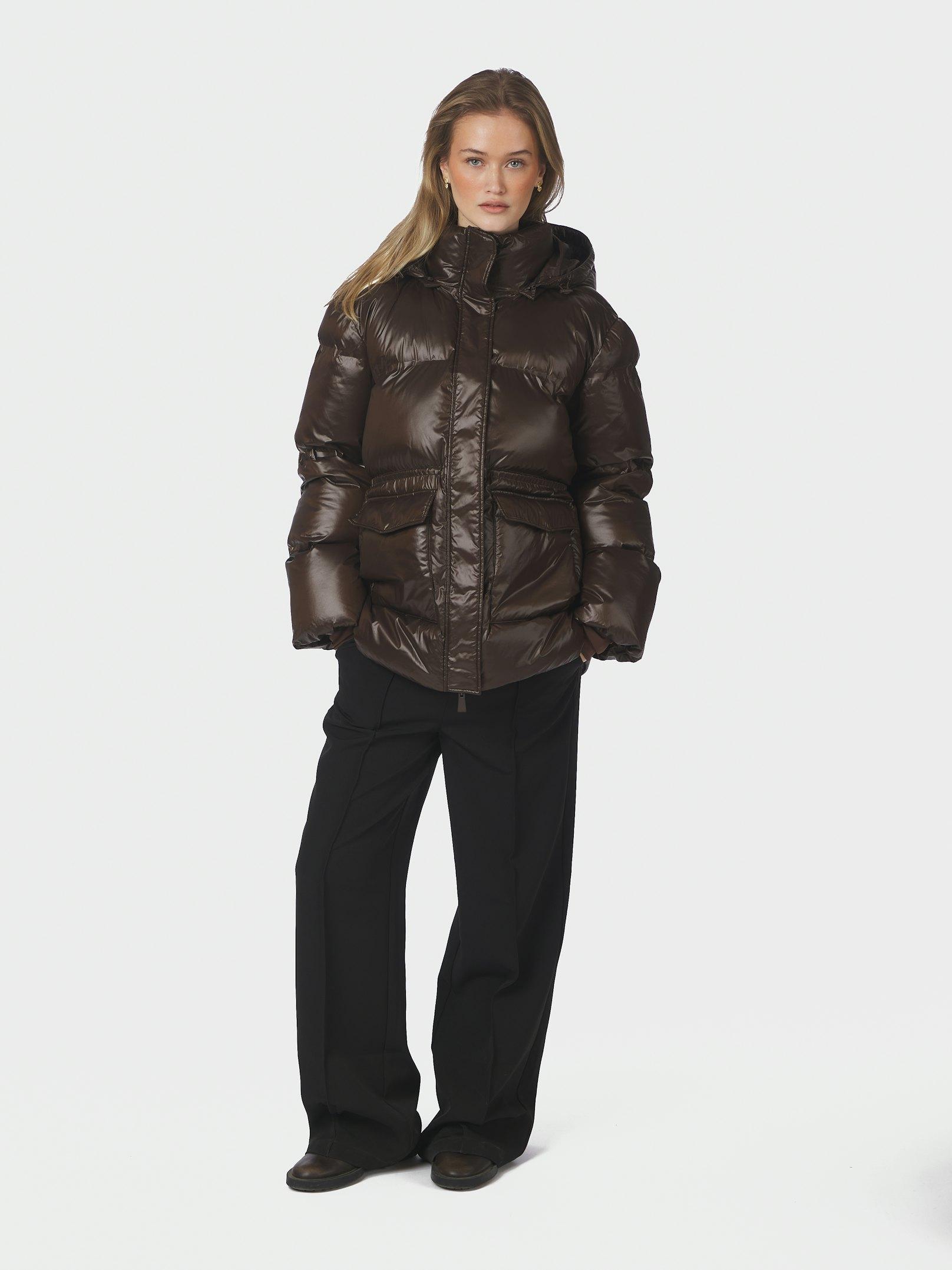 Clotilde Shiny Puffer Jacket Chocolate Brown - 5