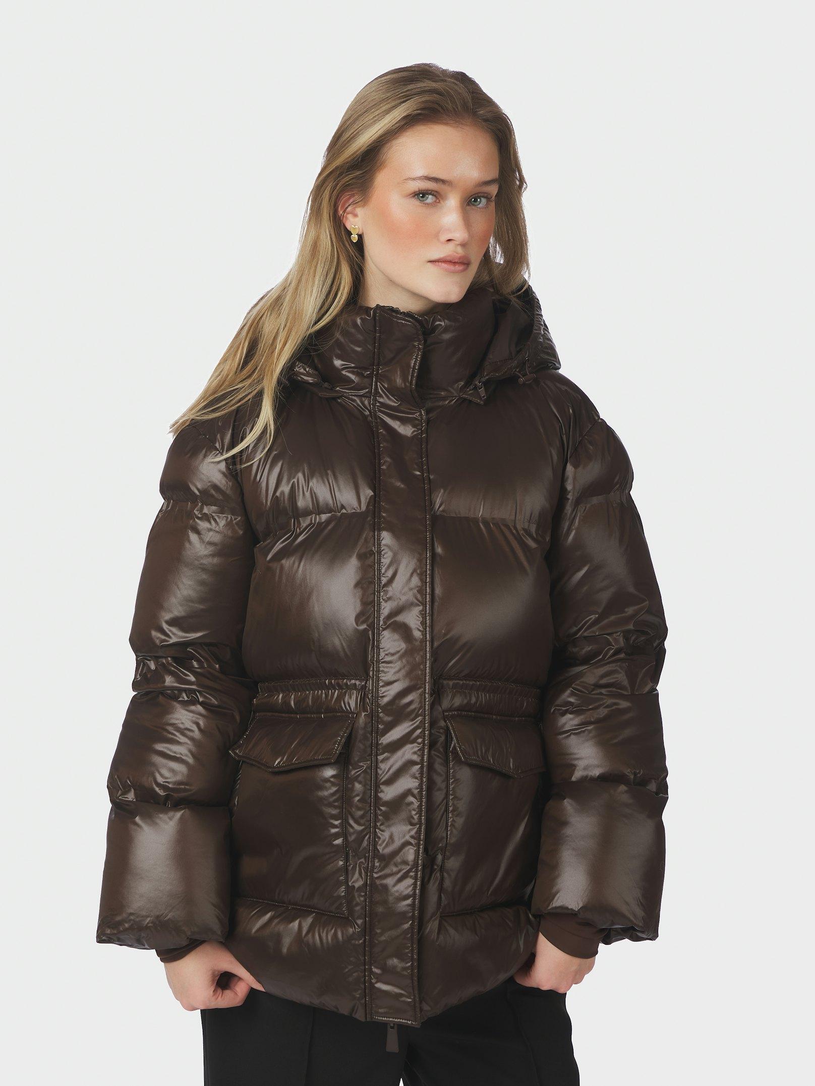 Clotilde Shiny Puffer Jacket Chocolate Brown - 3