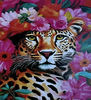 Leopard med Blommor i sitt hår, Noessa, Diamond Painting