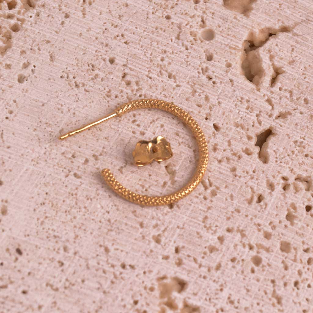 Gold Hoop Earrings with a Patterned Finish, 18k Gold, Vintage - 5