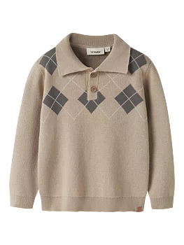 NMMRONAN LS KNIT POLO LIL White Pepper MULLED BASIL