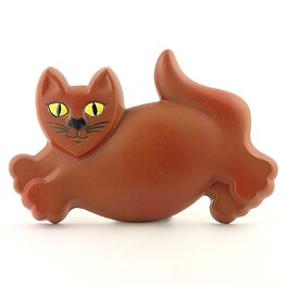 ピア・ロンダール  陶板  走る茶色いネコ  30cm  1980年代