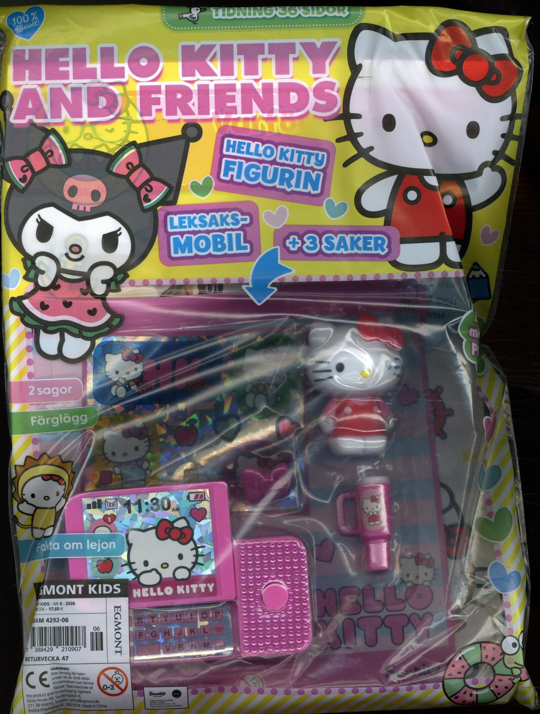 Egmont Kids nr 6 2026, Hello Kitty figurin, Leksaksmobil + 3 saker