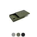 Flat, oblong nosework container in three colors: green, black, and gray
