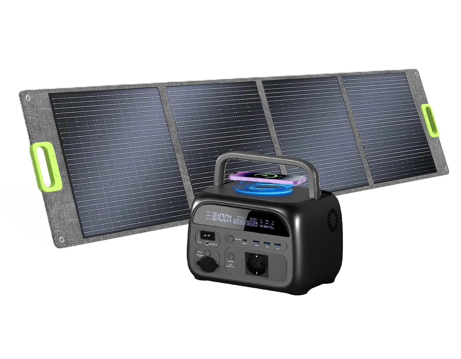 Powerstation - 600W - 345Wh  + 100W  vikbar solpanel Solmax 