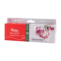 ROSA Gallery akvarellset Botanical – 14 färger, helkoppar 2,5 ml, metallask