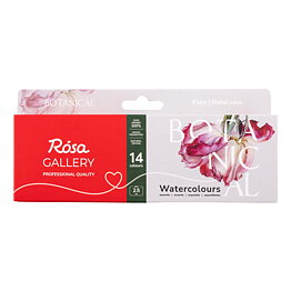 ROSA Gallery akvarellset Botanical – 14 färger, helkoppar 2,5 ml, metallask
