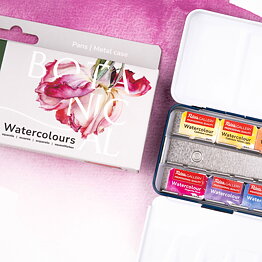 ROSA Gallery akvarellset Botanical – 14 färger, helkoppar 2,5 ml, metallask