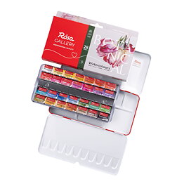 ROSA Gallery akvarellset Botanical – 28 färger, helkoppar 2,5 ml, metallask