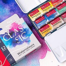 ROSA Gallery akvarellset Classic – 12 färger, helkoppar 2,5 ml, metallask