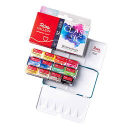 ROSA Gallery akvarellset Classic – 12 färger, helkoppar 2,5 ml, metallask