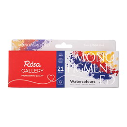 ROSA Gallery akvarellset Monopigment – 21 färger, helkoppar 2,5 ml, metallask