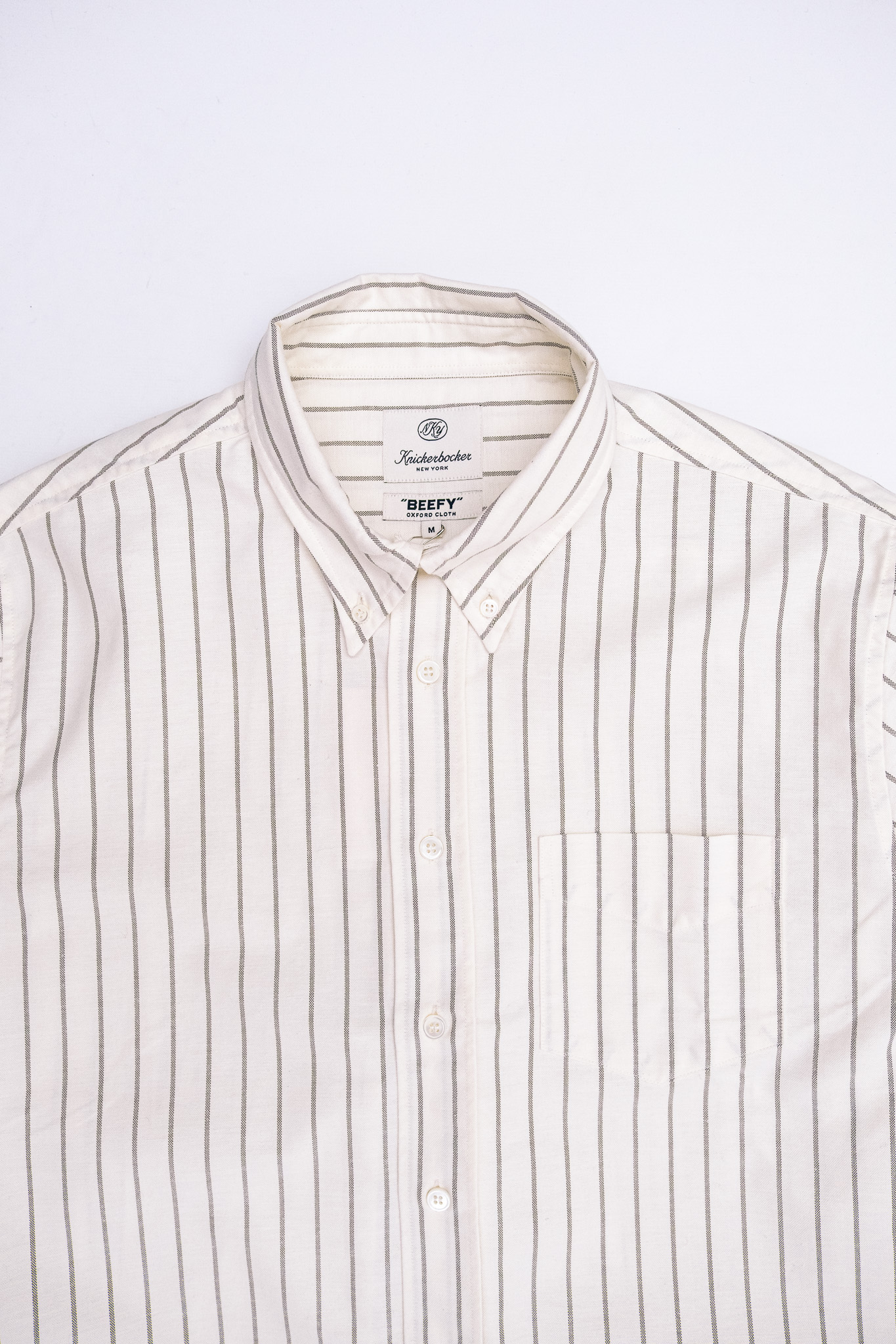 Knickerbocker - "Beefy" Cotton Oxford Bone & Olive Stripe - 3