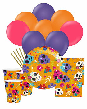 Mexican Halloween paket för 6 personer med färgglad dukning och ballonger