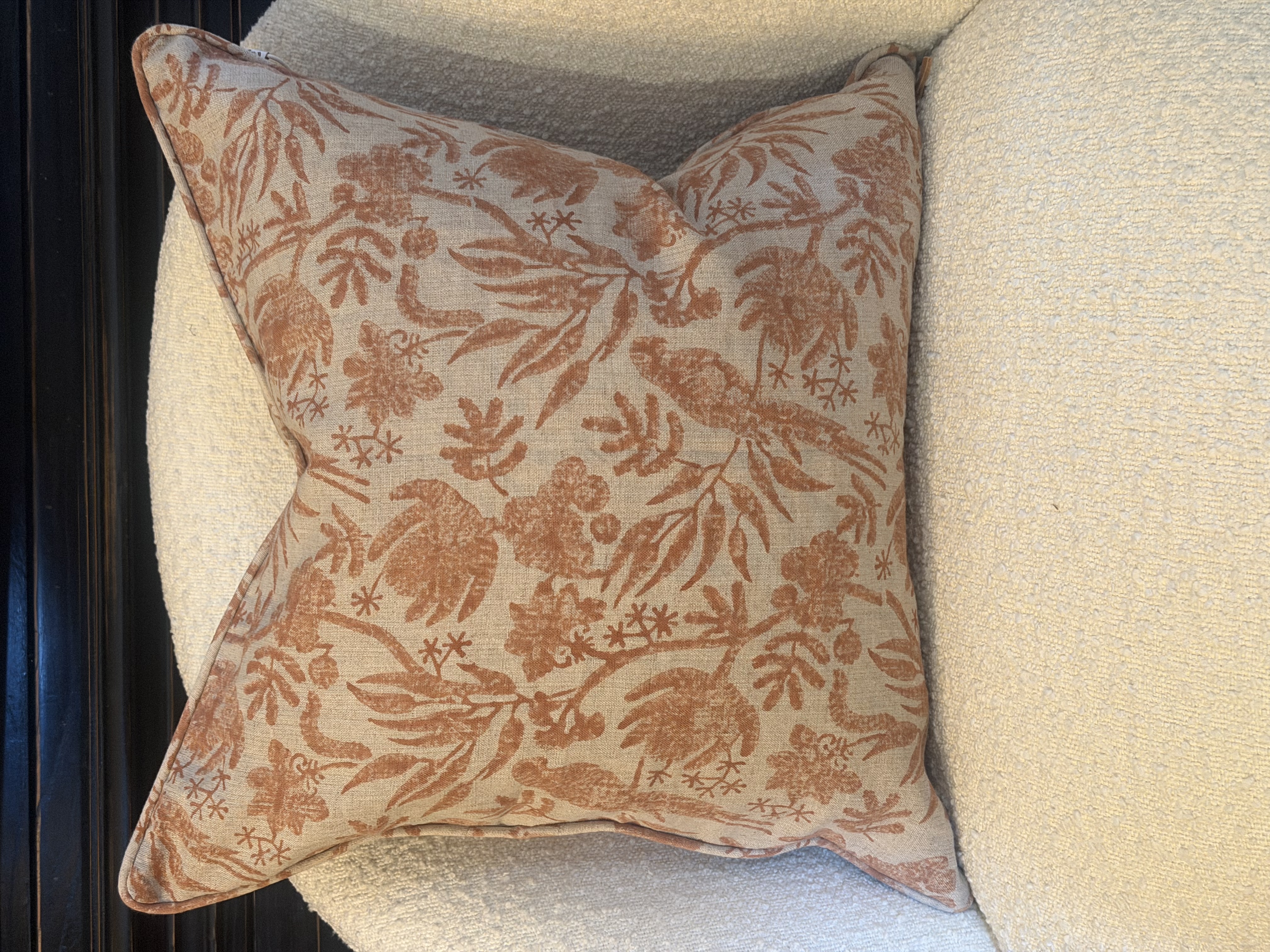Linen Cushion - Parrot Open - Rust