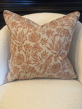 Linen Cushion - Parrot Open - Rust