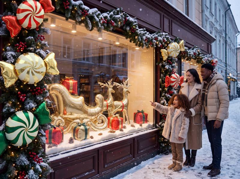 Julgodis folieballong i rött och vitt som juldekoration