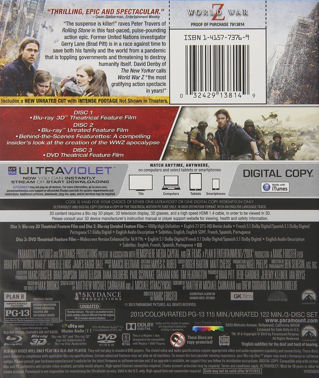 World War Z (ej svensk text) (Real 3D + Blu-ray + DVD) - 2