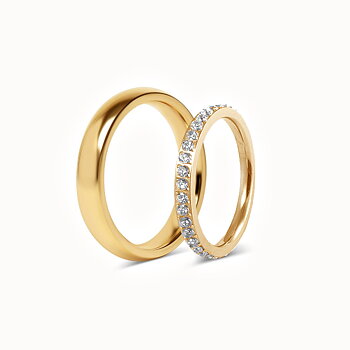 Set med Förlovningsringar - 1 Ring i guld & 1 Alliansring - 4mm & 3mm