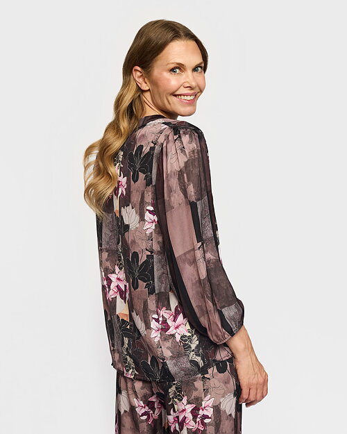 Blus Janne blommönstrad vinröd - 3