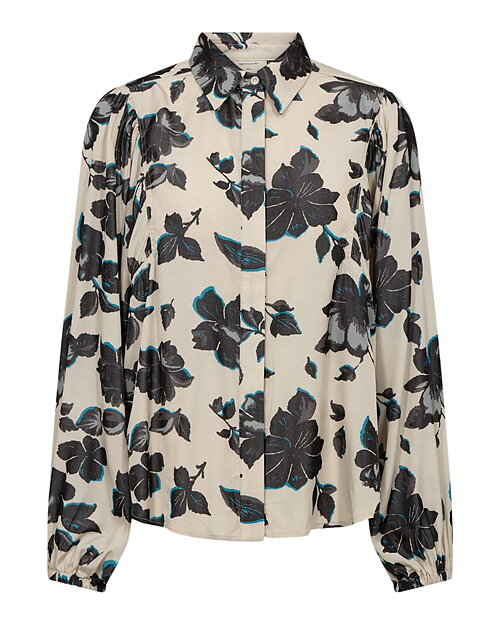 Blus Mony blommönstrad beige/petrol/svart
