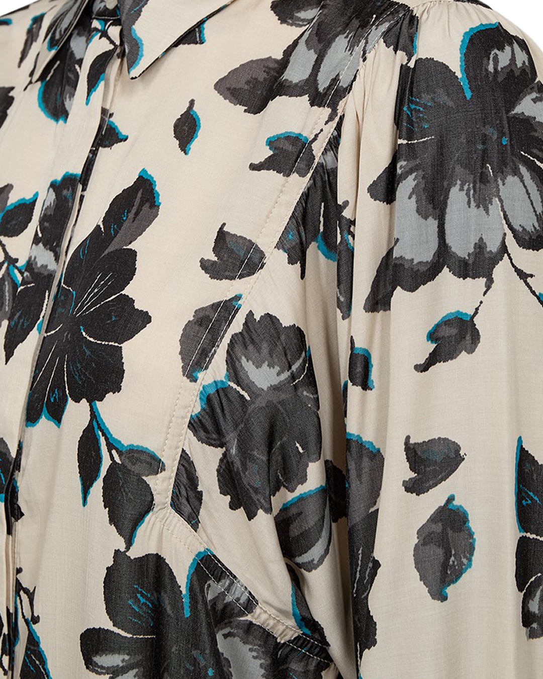 Blus Mony blommönstrad beige/petrol/svart - 3