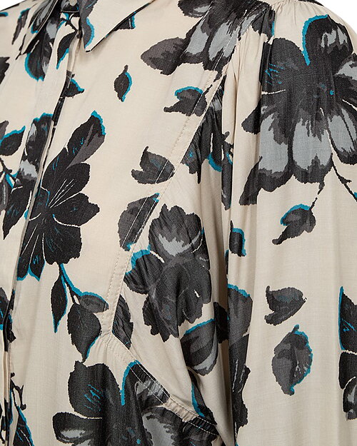 Blus Mony blommönstrad beige/petrol/svart - 3