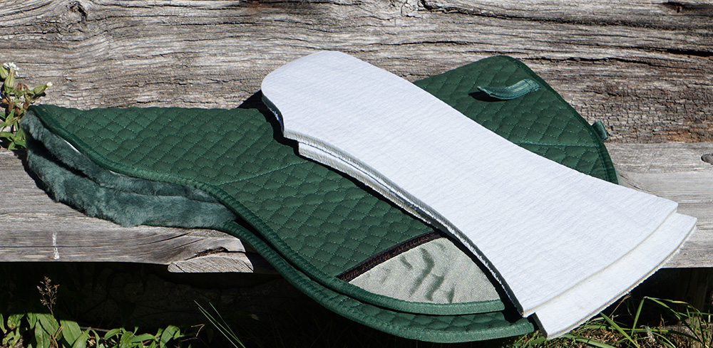F.R.A.® saddle pad for treeless saddles, genuine Merino wool (includes 2 inserts), green, S - 2