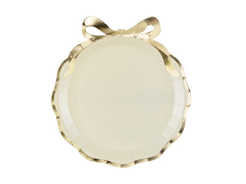 Beige papptallrikar med guldrosett 24 x 26,8 cm 6-pack