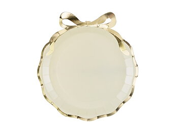 Beige papptallrikar med guldrosett 24 x 26,8 cm 6-pack