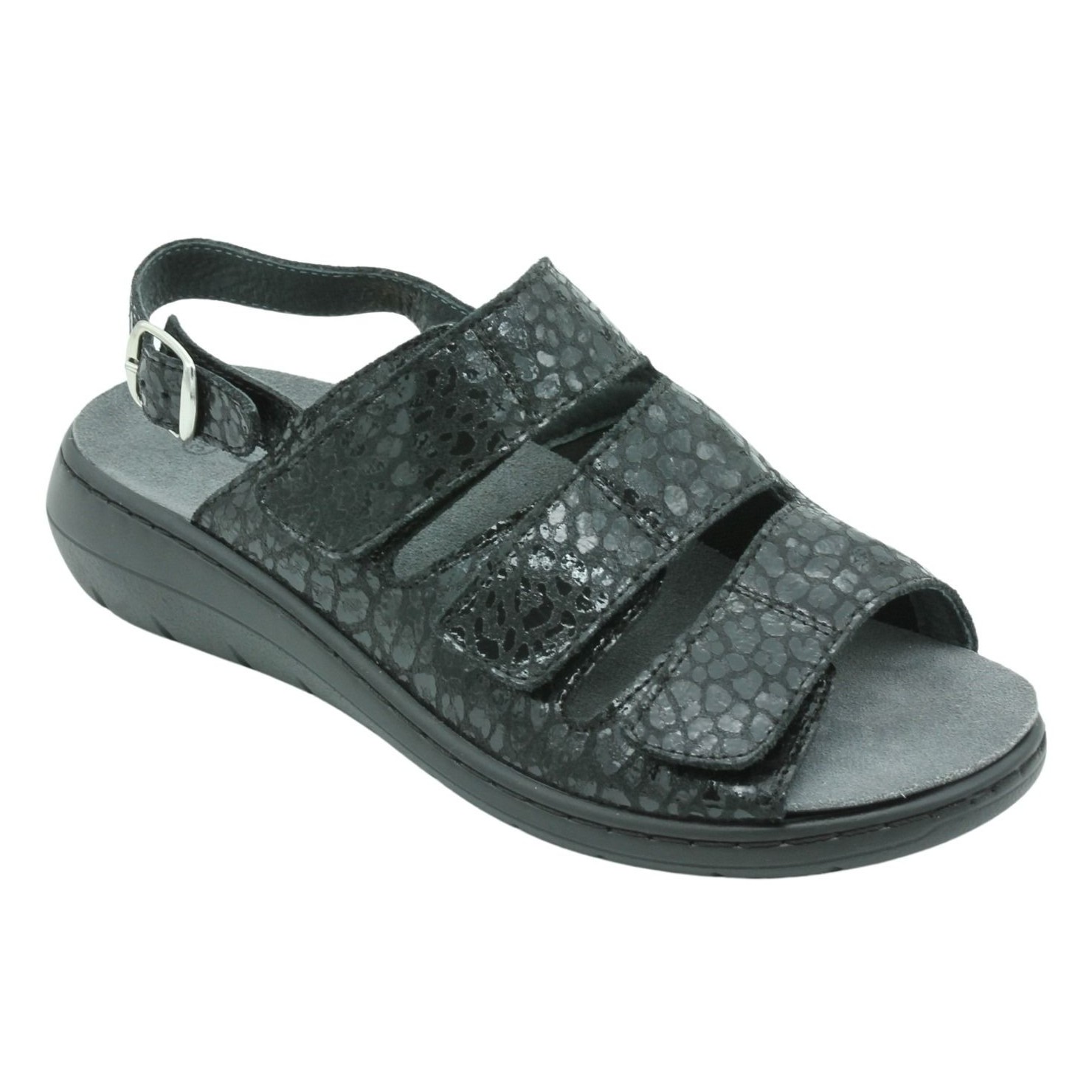 Damsandal Leopard med elastisk insida och hälrem – Ergoflex