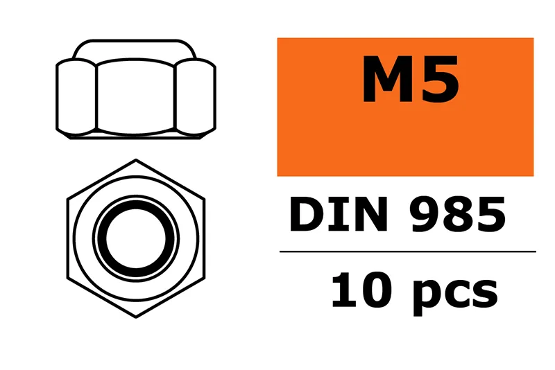 G-Force GF-0152-004 Hexagon Nylstop Nut M5 - Galvanized Steel - 10 pcs