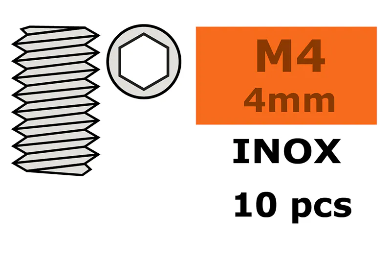 G-Force GF-0205-007 Hex Set Screw, M4x4 - Stainless Steel - 10 pcs